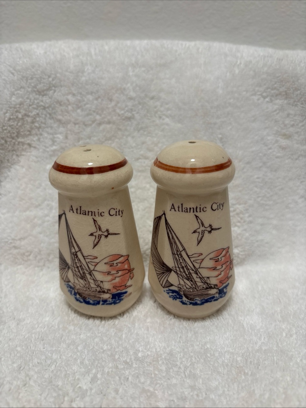 Vintage cottage core pink and blue salt and pepper shakers Atlantic City design